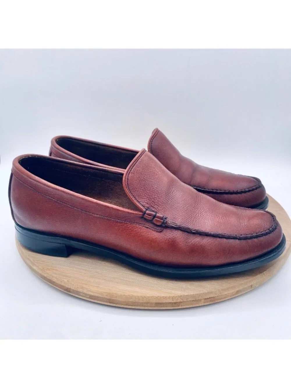 Vintage Florsheim Imperial Shoes Mens 8.5 Brown Leather Hand Sewn Loafers